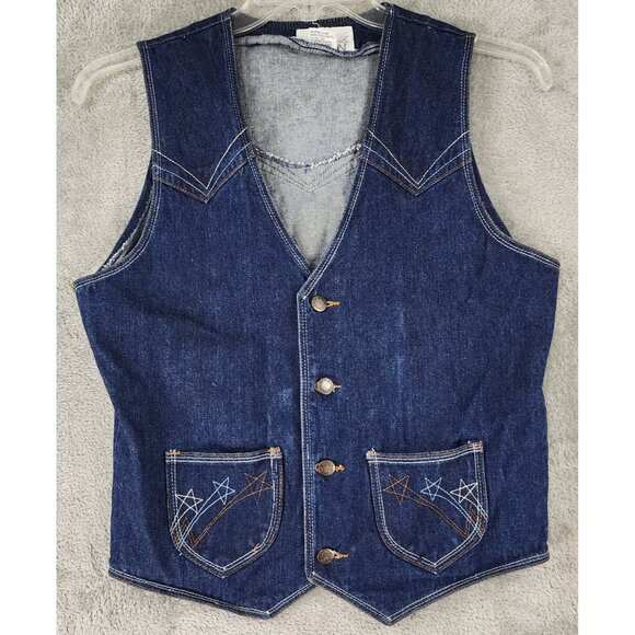 L' Avion Vest Womens Large Denim Button Up Western Embroidered Stars 90s Vintage - Picture 1 of 10